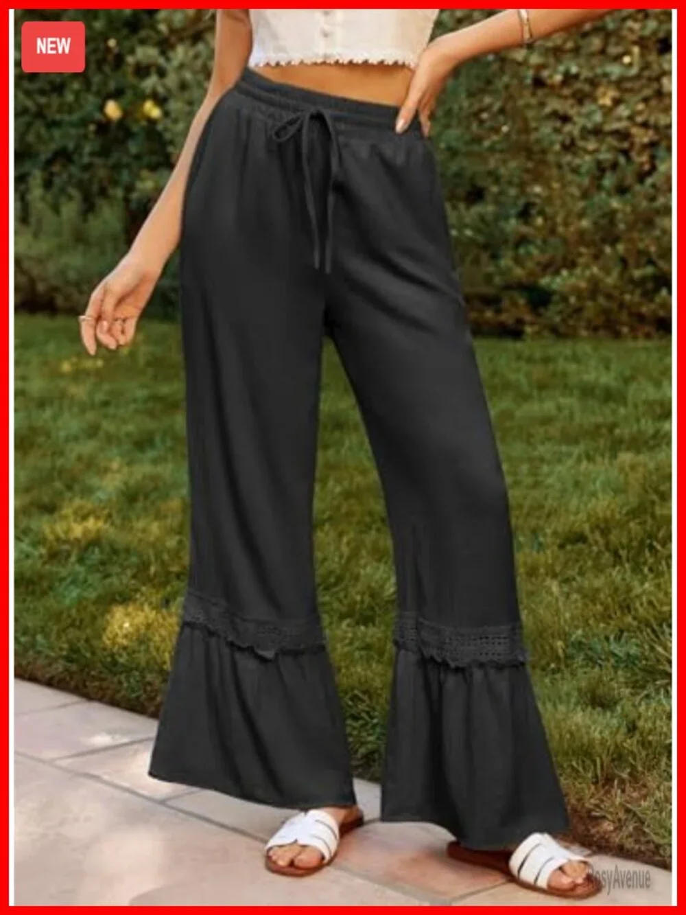 High Waisted Wide Leg Lace Trousers with Pockets
